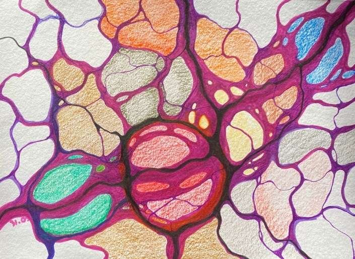 Creative neurographic drawing expressing emotion through colorful, intersecting shapes.