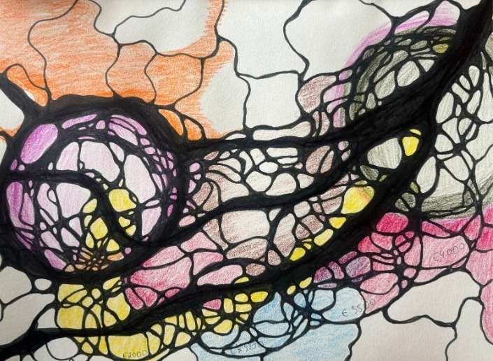 Abstract art piece created using neurographic techniques with deep blues and greens. Why Drawing Beats Journaling for Subconscious Reprogramming