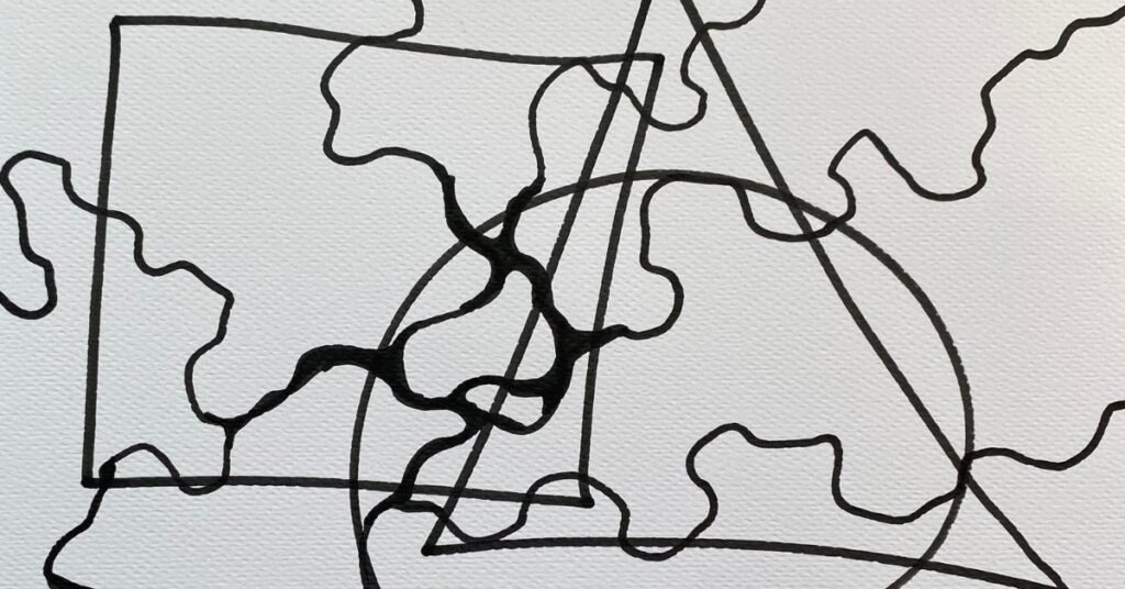 Basic geometric shapes—squares, circles, and triangles—are added to the Neurographica drawing. These elements represent stability, wholeness, and dynamic change, reinforcing the practice's ability to clarify intentions and structure creative energy. Create the Composition  At this stage, you begin visually structuring your drawing by using neurographic lines and geometric figures. These elements serve as symbolic representations of your thoughts, emotions, and subconscious patterns.
