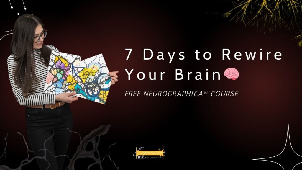 Illustration of a brain with neural pathways lighting up over 7 days, with the course title “Rewire Your Subconscious Mind in 7 Days”