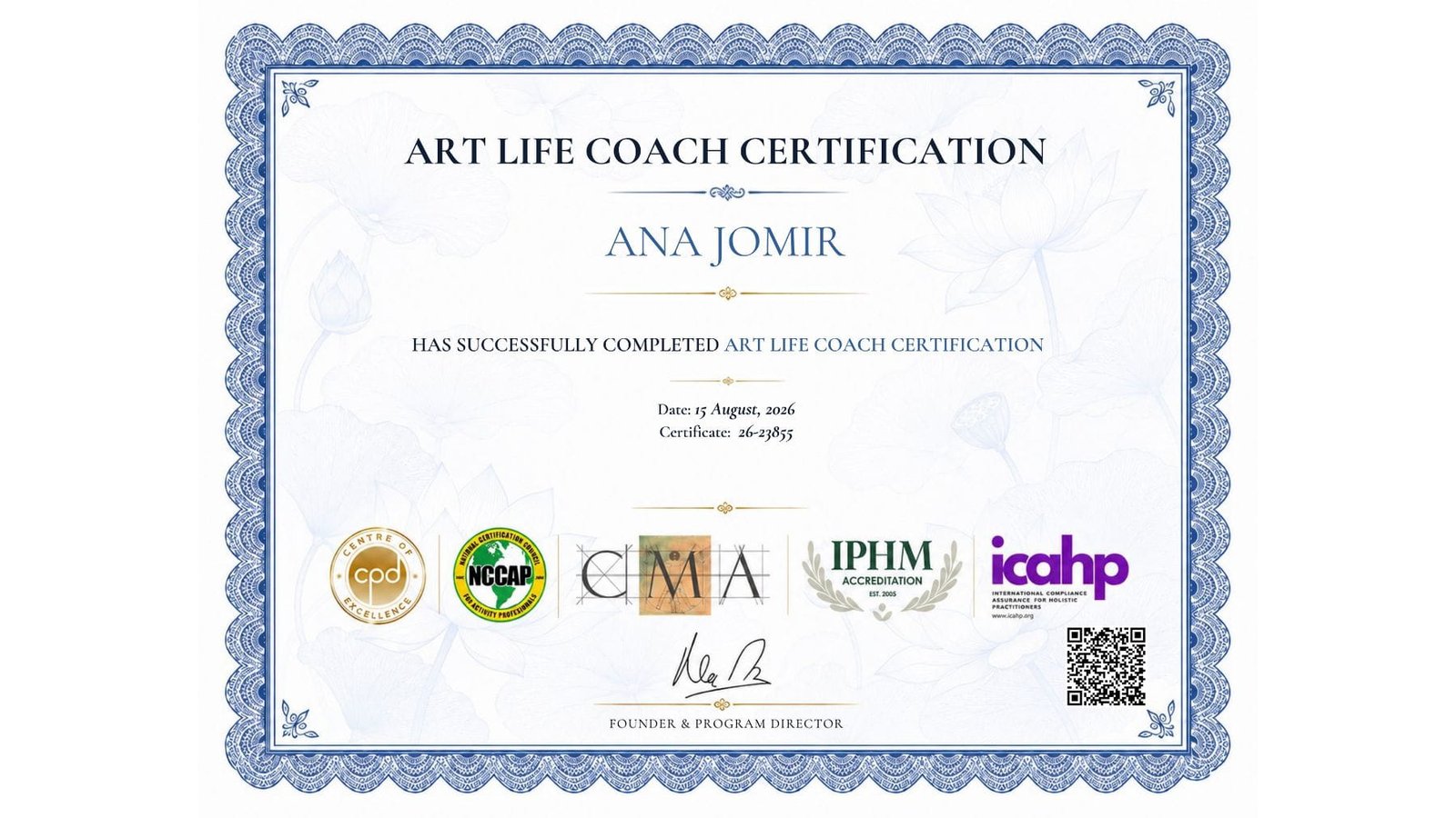 Ana Jomir Art Life Coach Certification