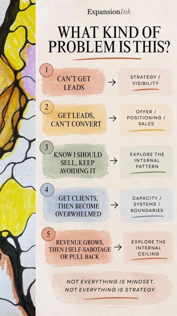 Business growth diagnostic showing whether a problem comes from visibility, sales, internal patterns, capacity or an internal ceiling.