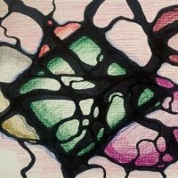 Abstract neurographic drawing with fluid lines and bold colors blending into a dynamic visual pattern (2)-min Detailed neurographic artwork in shades of pink and purple with interwoven black lines.
